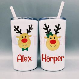 Personalized Cute Reindeer Kids Straw Cups