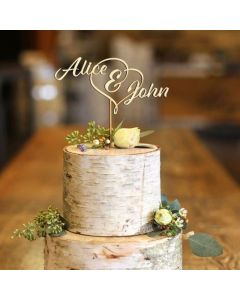 First Names Heart Wood Cake Topper Wedding Cake Topper Anniversary Cake Topper