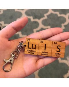 Custom Wood Periodic Table Element Name Key Chain