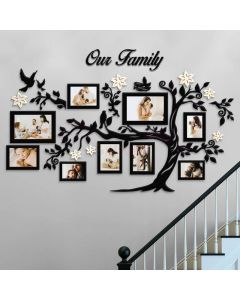 Happy Family Photo Tree Wall Decal, Large Wooden Family Tree Decal, Family Tree Art