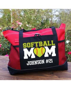 Personalized Multiple Ball-Heart Sports Mom Tote Bag with Zipper