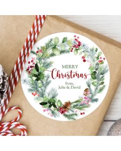 Personalized Christmas Wreath Gift Tag Merry Christmas Present Stickers