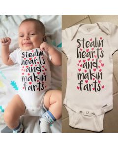 Stealin hearts and making farts onesie. Baby's 1st Valentines outfit. 