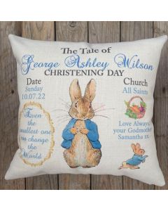 Peter/Flospy Rabbit personalised Christening keepsake Cushion