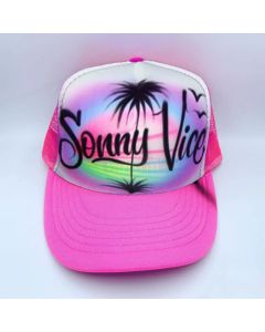 Custom Beach Scene Airbrushed Trucker Hat with Name