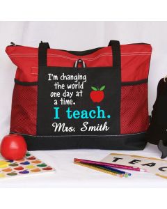 Personalized Teacher Tote Bag With Apple Books Heart