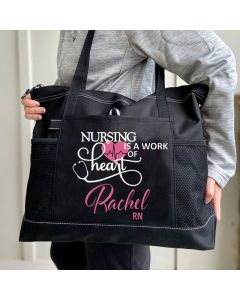 Nursing is a work of heart, Personalized Nurse Bag with Zipper, Nurse Gift