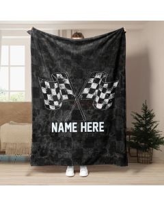Personalized Racing Blanket Checkered Flag Soft Cozy Blankets Custom Gift for Dad