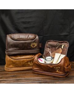 Personalized Men's Leather Toiletry Bag Gift for Him Engraved Dopp Bag