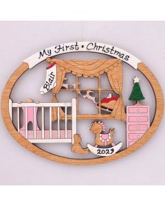 Personalized First Christmas Ornament for Baby Boy or Girl Wood