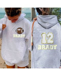 Personalized Oversized Sports Hoodie, Chenille Patch Sweatshirt with Name and Number, Game Day Hoodie