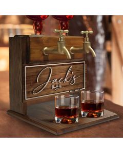 Personalized Embossed Named Wooden Double Faucet Whiskey Dispenser