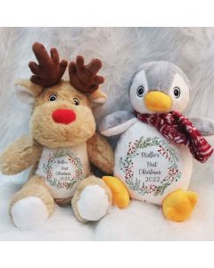 Baby’s First Personalised First Christmas Gift Box with Reindeer and Penguin Toys