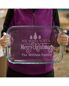 Personalized Christmas Family Baking Dish Holiday Dinner Glass Dish