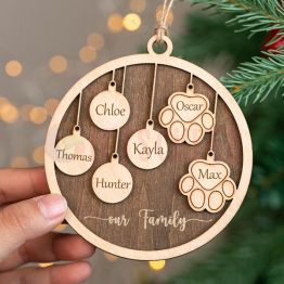 Personalized Family Christmas Wood Ornament 