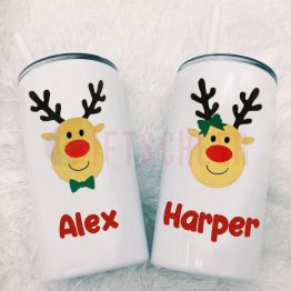 Personalized Cute Reindeer Kids Straw Cups