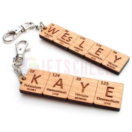 Custom Wood Periodic Table Element Name Key Chain