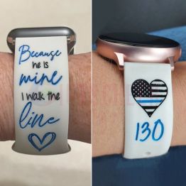 Customized Thin Blue Line He Is Mine Engraved Watch Band for Apple, Fitbit, Samsung