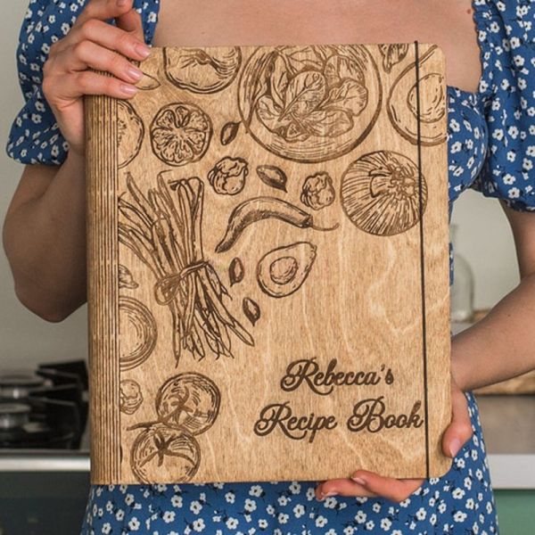 Personalized Recipe Book Blank Binder Gifts for Mom Wooden Cookbook