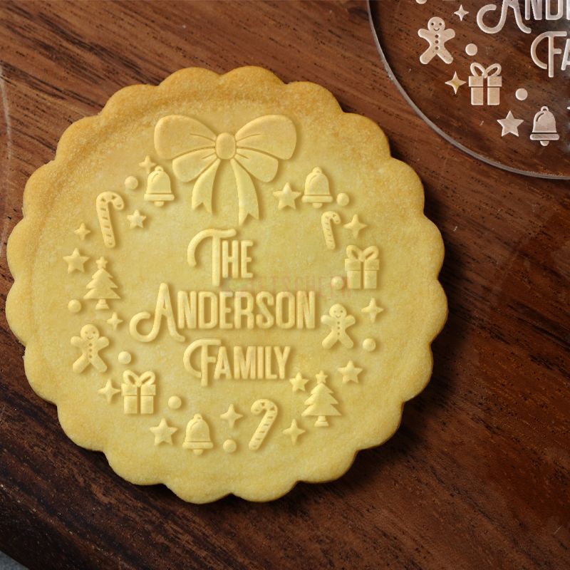 Personalized Christmas Wreath Design Cookie Stamp Family Cookie